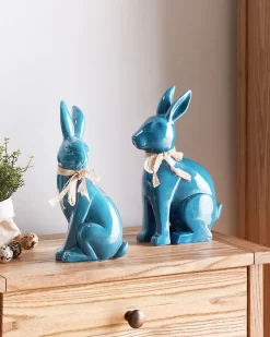 Hot Beliani Accessorio decorativo Coniglio JAMBLES Ceramica Blu