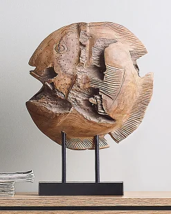 Sale Beliani Accessorio decorativo Pesce PLAICE FISH Legno di teak Marrone Marrone Nero