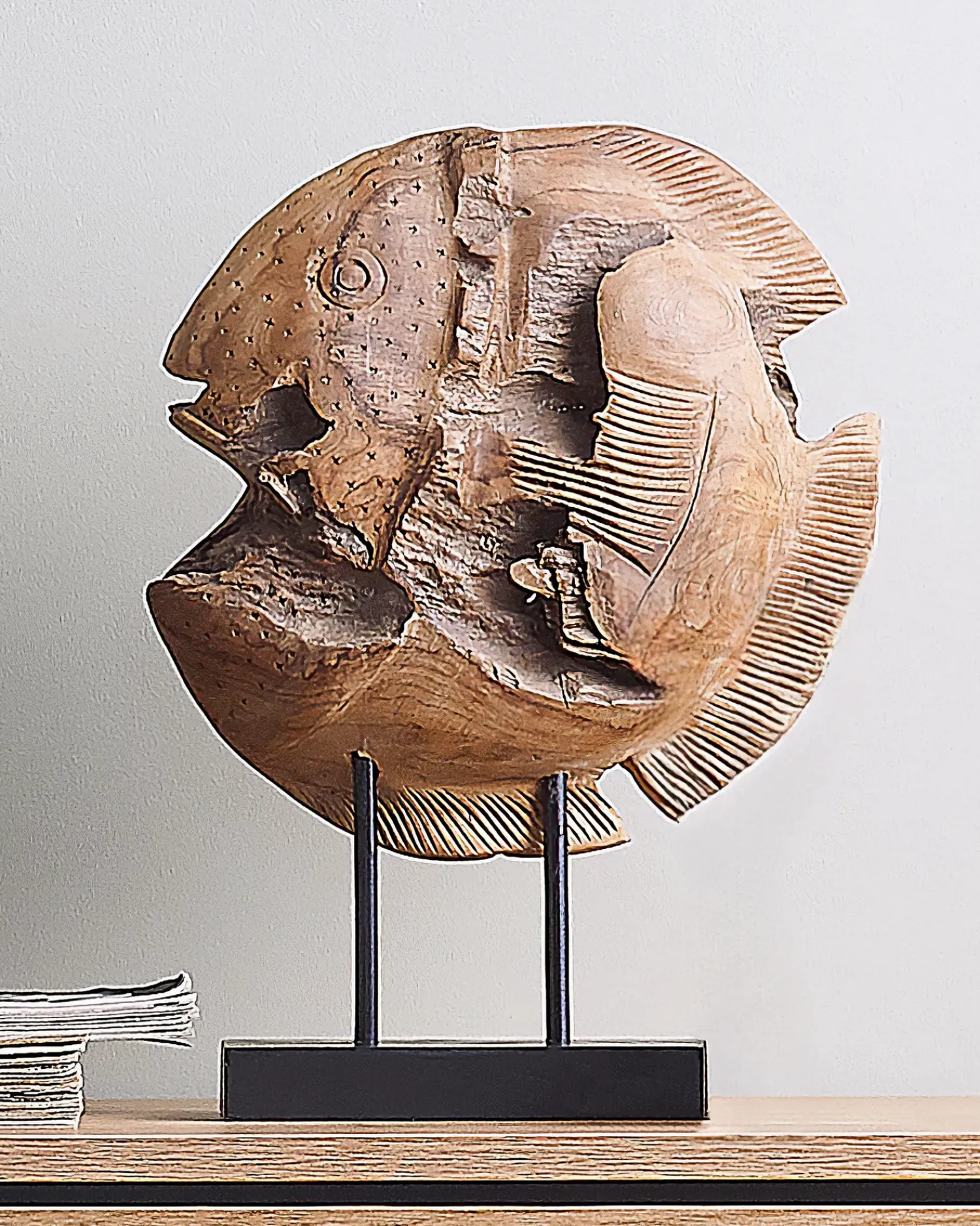 Sale Beliani Accessorio decorativo Pesce PLAICE FISH Legno di teak Marrone Marrone Nero