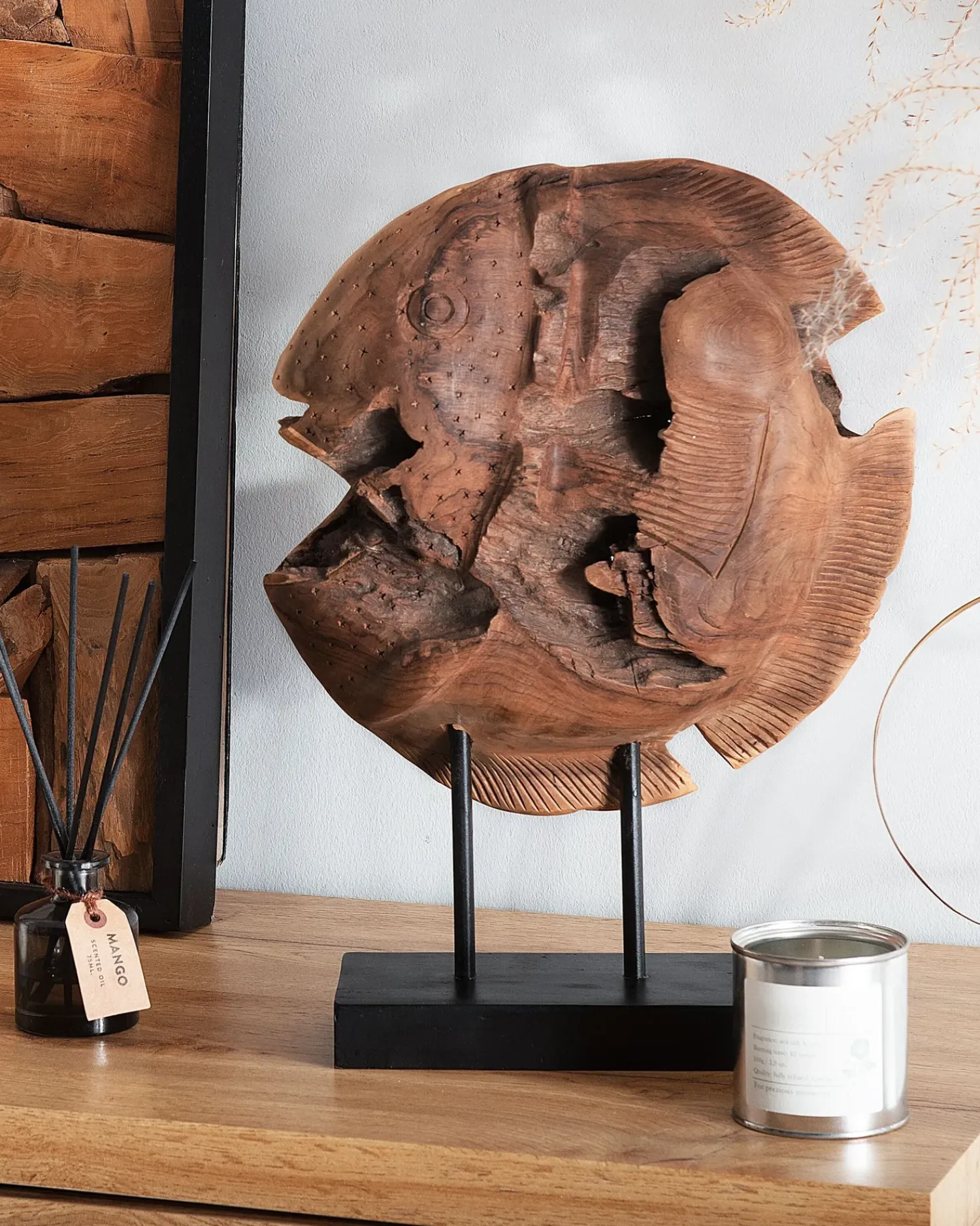 Sale Beliani Accessorio decorativo Pesce PLAICE FISH Legno di teak Marrone Marrone Nero
