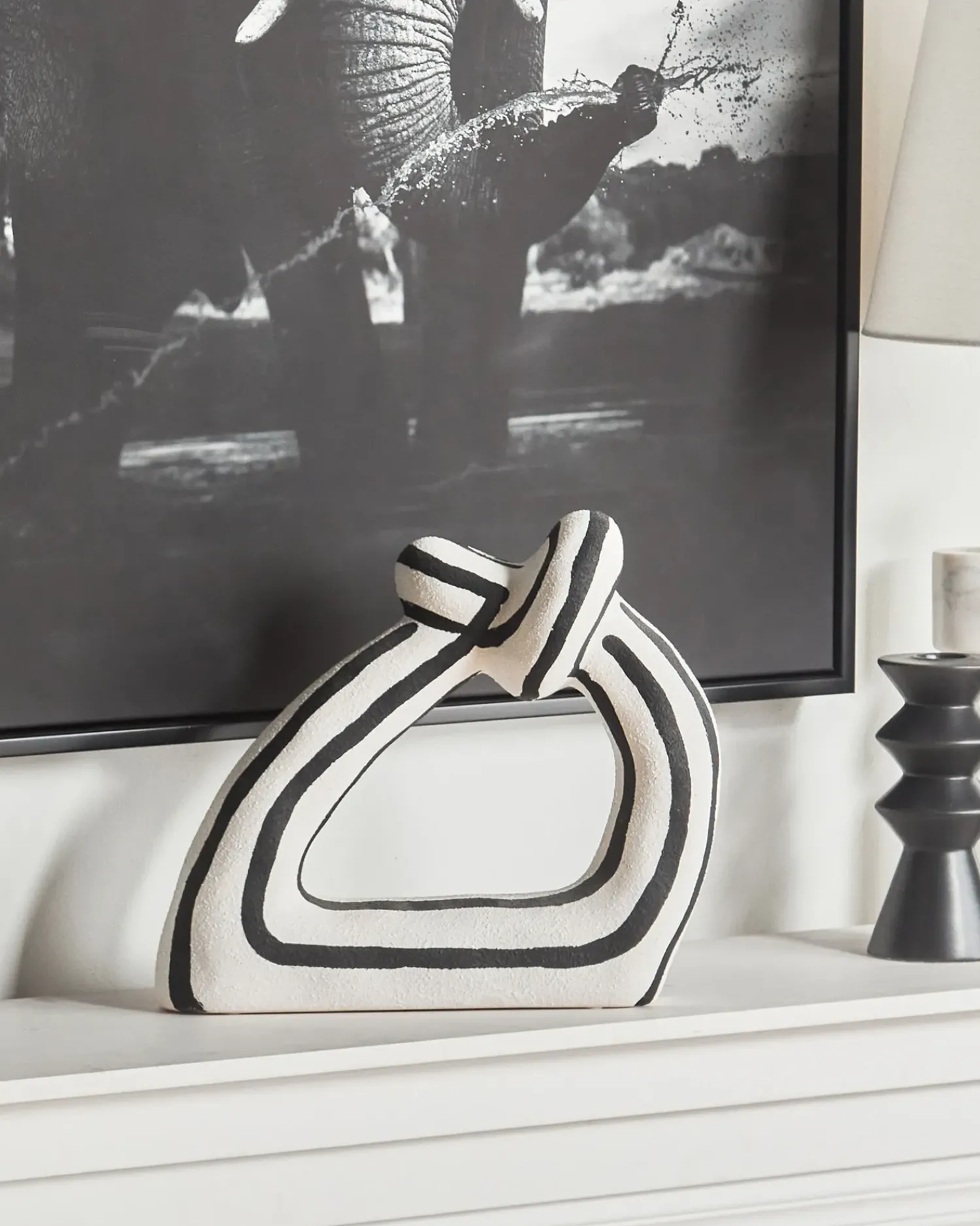 Clearance Beliani Accessorio decorativo ZANDER Gres porcellanato Nero/Bianco Bianco Nero