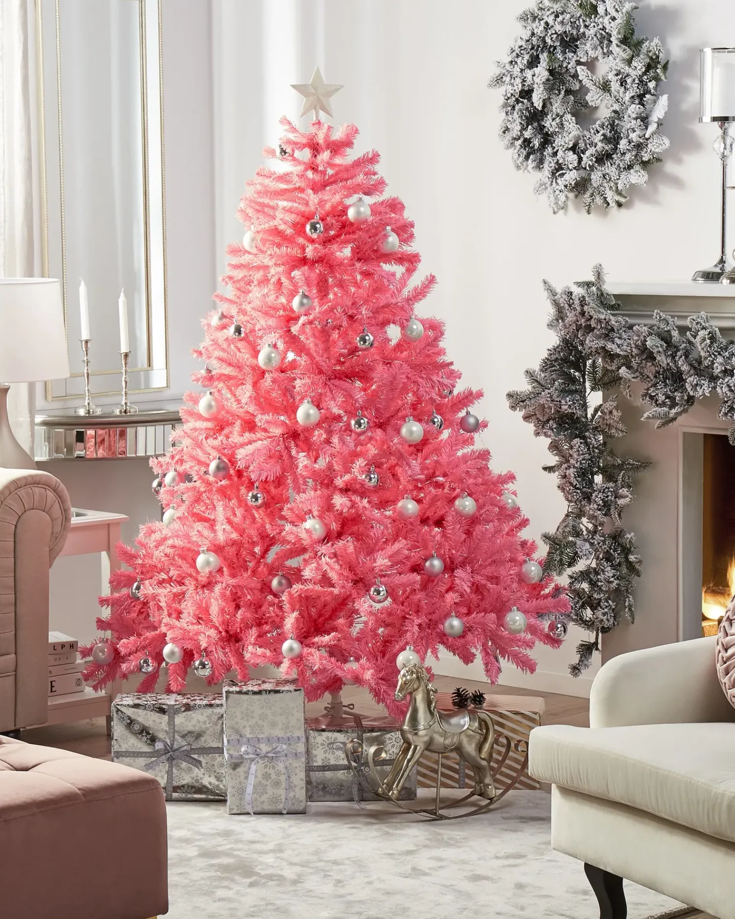New Beliani Albero di Natale artificiale FARNHAM Rosa