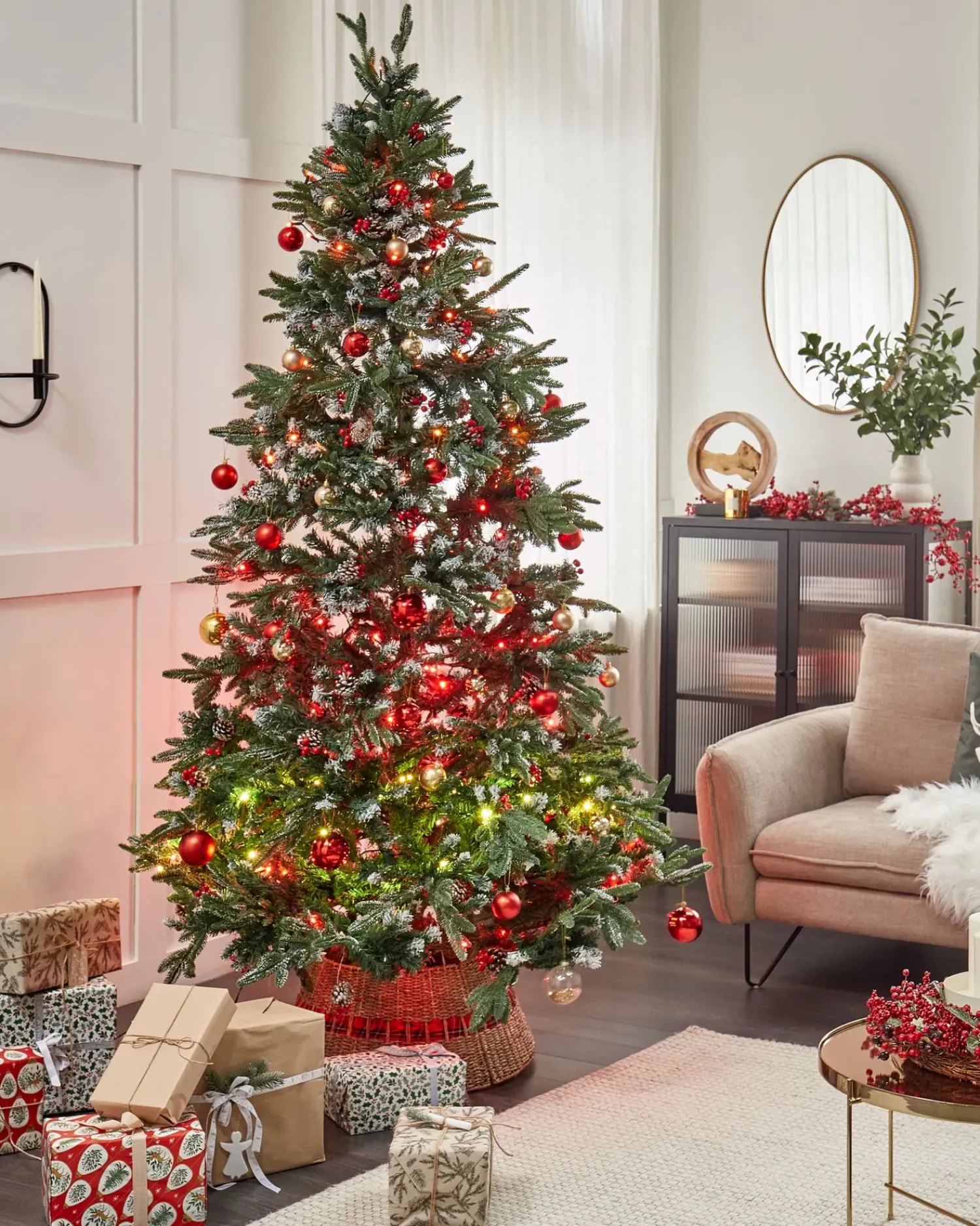 Beliani Albero di Natale artificiale DENALI Verde Bianco Rosso Verde