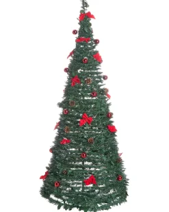 Beliani Albero di Natale artificiale Pieghevole LED PINEORA 185 cm Verde Rosso Verde