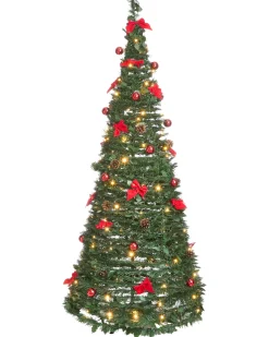 Beliani Albero di Natale artificiale Pieghevole LED PINEORA 185 cm Verde Rosso Verde