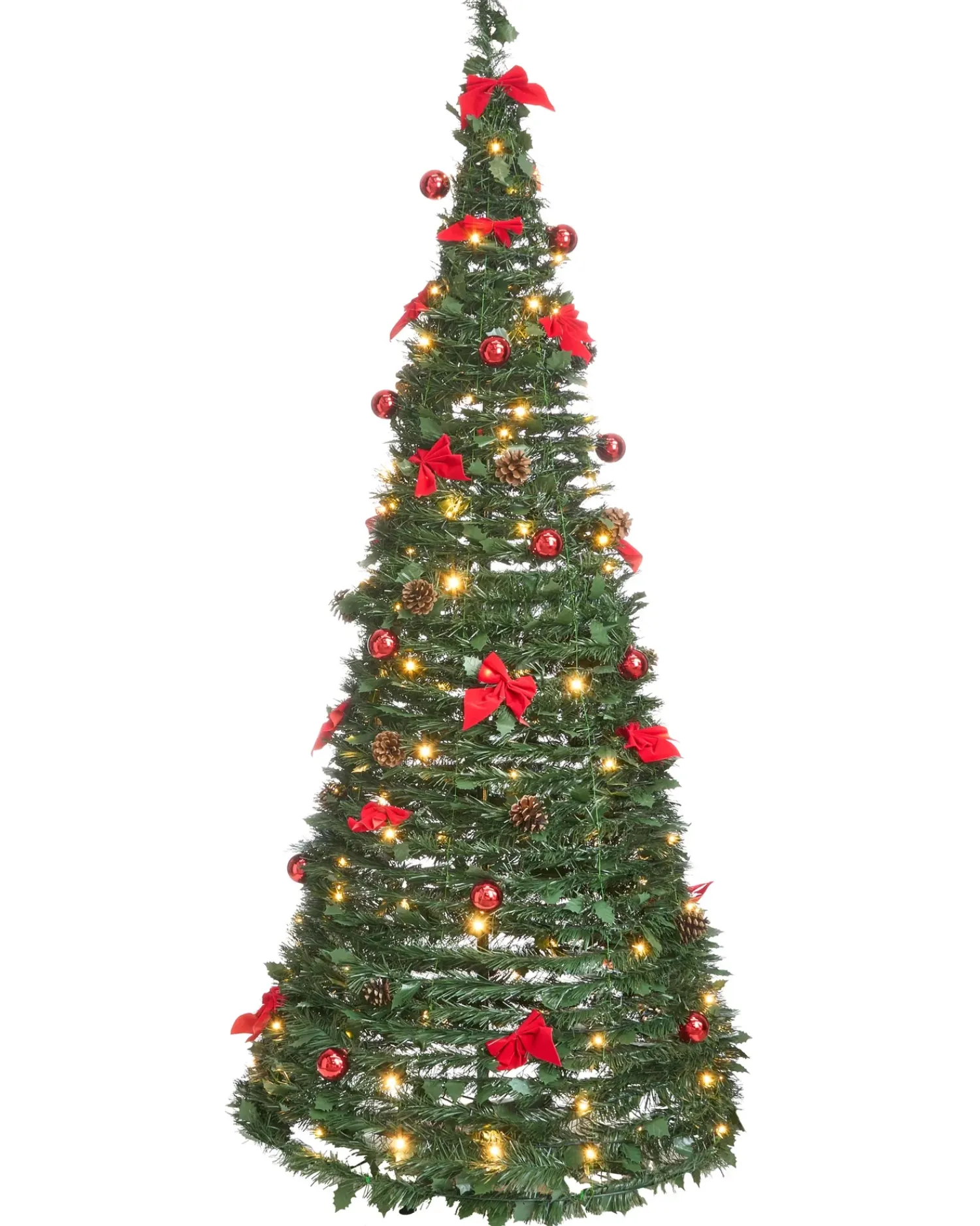 Beliani Albero di Natale artificiale Pieghevole LED PINEORA 185 cm Verde Rosso Verde