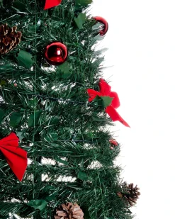 Beliani Albero di Natale artificiale Pieghevole LED PINEORA 185 cm Verde Rosso Verde