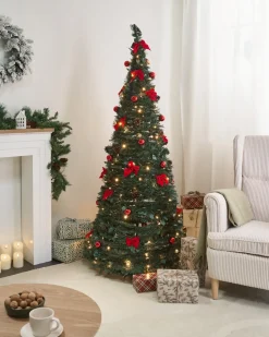 Beliani Albero di Natale artificiale Pieghevole LED PINEORA 185 cm Verde Rosso Verde