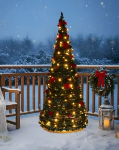 Beliani Albero di Natale artificiale Pieghevole LED PINEORA 185 cm Verde Rosso Verde