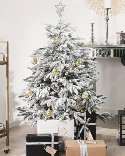 Outlet Beliani Albero natalizio innevato BASSIE Bianco Bianco Verde