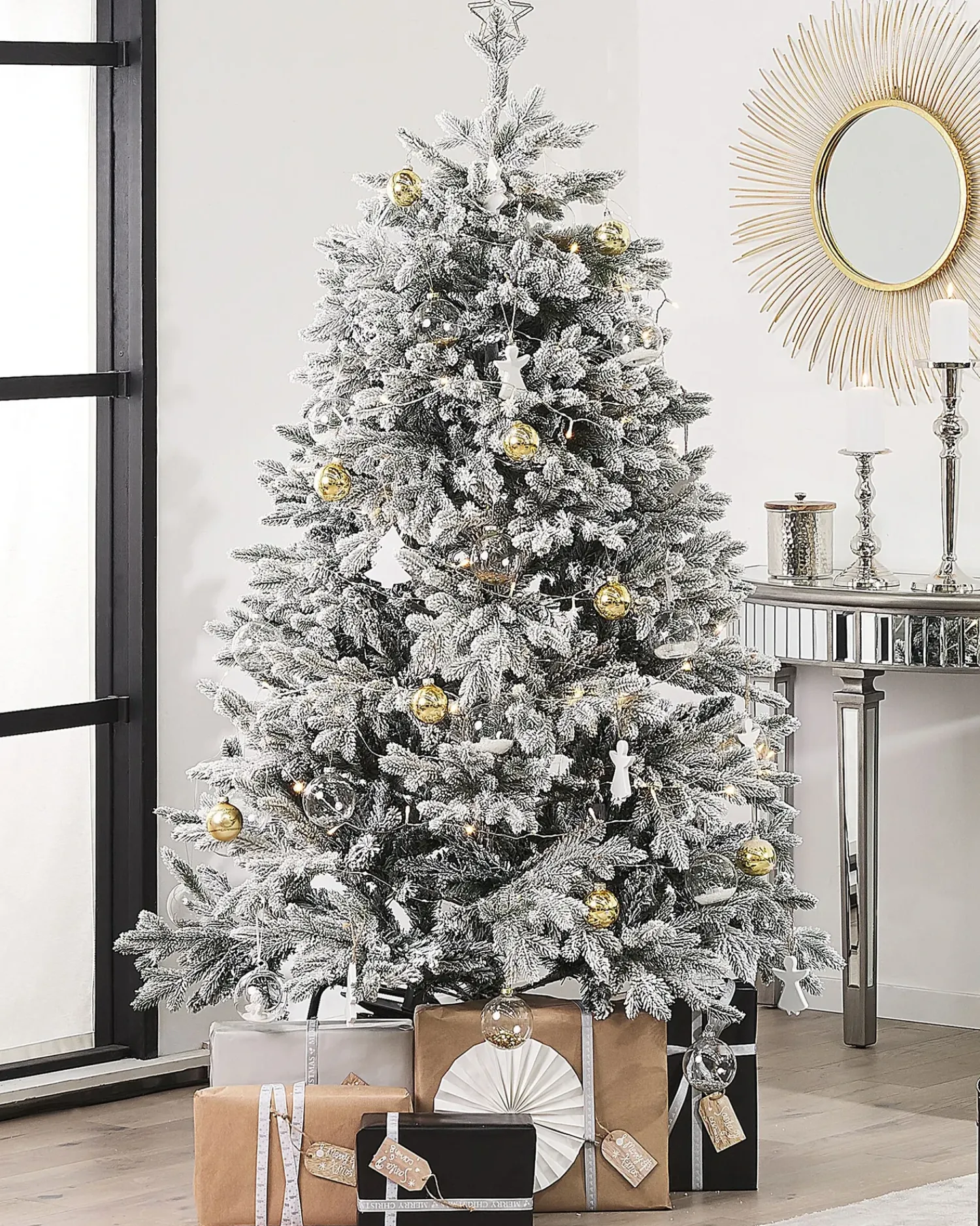 Sale Beliani Albero natalizio innevato FORAKER Bianco Bianco Verde
