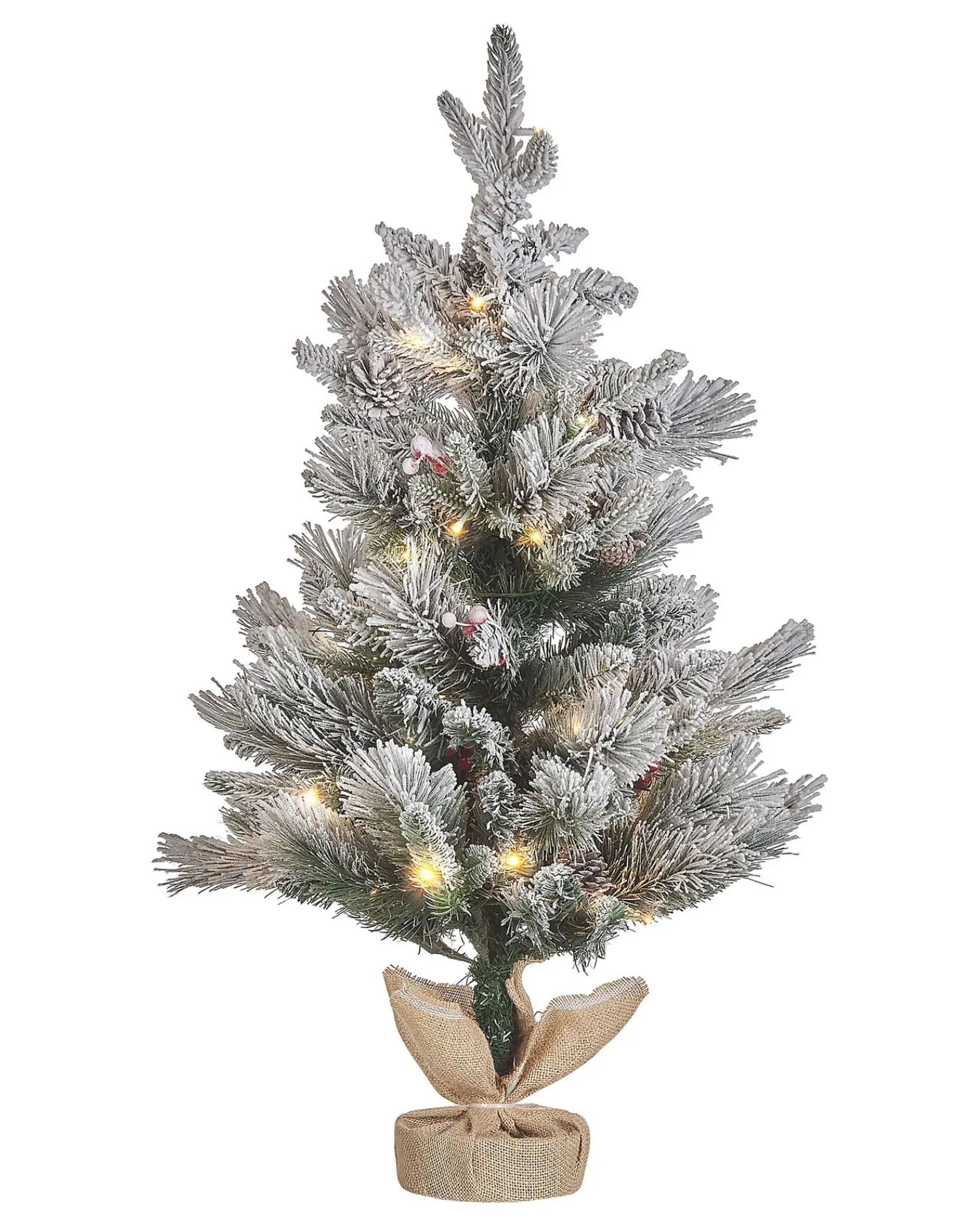 Outlet Beliani Albero natalizio innevato LED MALIGNE 90 cm Bianco Beige Bianco Verde