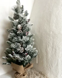 Outlet Beliani Albero natalizio innevato LED MALIGNE 90 cm Bianco Beige Bianco Verde
