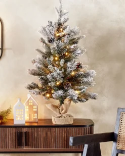 Outlet Beliani Albero natalizio innevato LED MALIGNE 90 cm Bianco Beige Bianco Verde