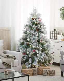 Outlet Beliani Albero natalizio innevato MASALA Bianco Bianco Verde
