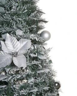 New Beliani Albero natalizio innevato Pieghevole LED FIRVANA 185 cm Bianco Bianco Argento Verde