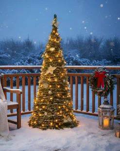 New Beliani Albero natalizio innevato Pieghevole LED FIRVANA 185 cm Bianco Bianco Argento Verde