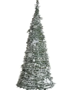 New Beliani Albero natalizio innevato Pieghevole LED FIRVANA 185 cm Bianco Bianco Argento Verde