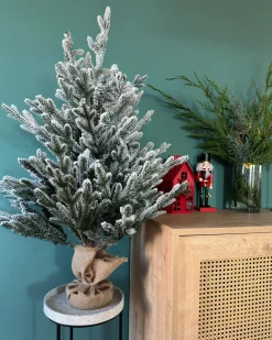 New Beliani Albero natalizio innevato RINGROSE 90 cm Verde Beige Bianco Verde