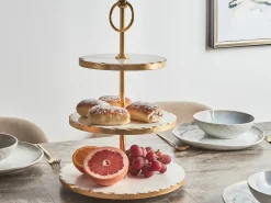Beliani Alzata per torta IPATI Pietra Marmo bianco Bianco Oro