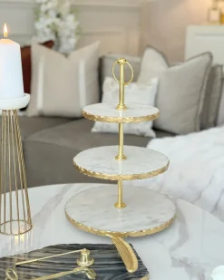 Beliani Alzata per torta IPATI Pietra Marmo bianco Bianco Oro