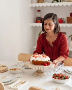 Discount Beliani Alzata per torta MEMFIS Legno di mango Marrone chiaro Bianco Marrone