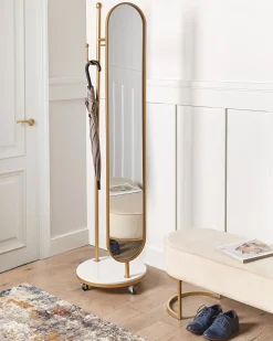 Best Beliani Appendiabiti con specchio LORENA 172 cm Metallo Oro Bianco Oro
