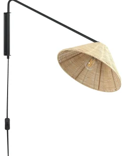 Hot Beliani Applique PALENA Regolabile Rattan Naturale Naturale Nero
