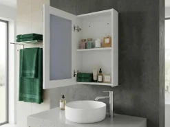 Outlet Beliani Armadio a muro per specchio da bagno PRIMAVERA 40 cm 60 cm Bianco Argento Bianco