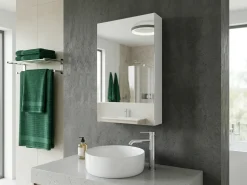 Outlet Beliani Armadio a muro per specchio da bagno PRIMAVERA 40 cm 60 cm Bianco Argento Bianco