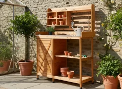 New Beliani Banco da giardinaggio MELDOLA Legno di abete 113 cm 48 cm chiaro Marrone