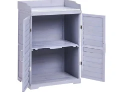 Sale Beliani Banco da giardinaggio TEREVILLE Legno di abete 67 cm 45 cm Grigio Bianco Grigio