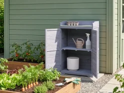 Sale Beliani Banco da giardinaggio TEREVILLE Legno di abete 67 cm 45 cm Grigio Bianco Grigio