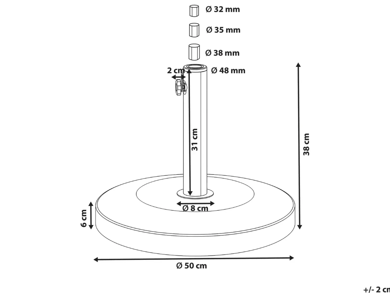 Best Beliani Base per ombrellone CRAVEGGIA Argento Rotonda 25 kg Argento Nero