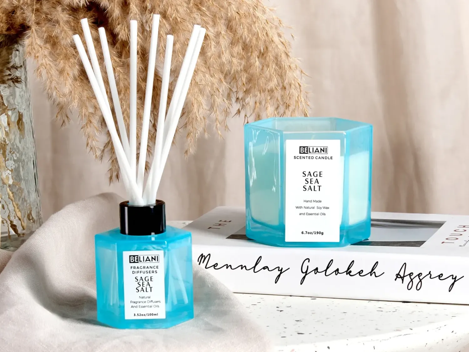 New Beliani Candela Profumata con Diffusore di Fragranze CLASSY TINT Cera di Soia Note fresche Blu