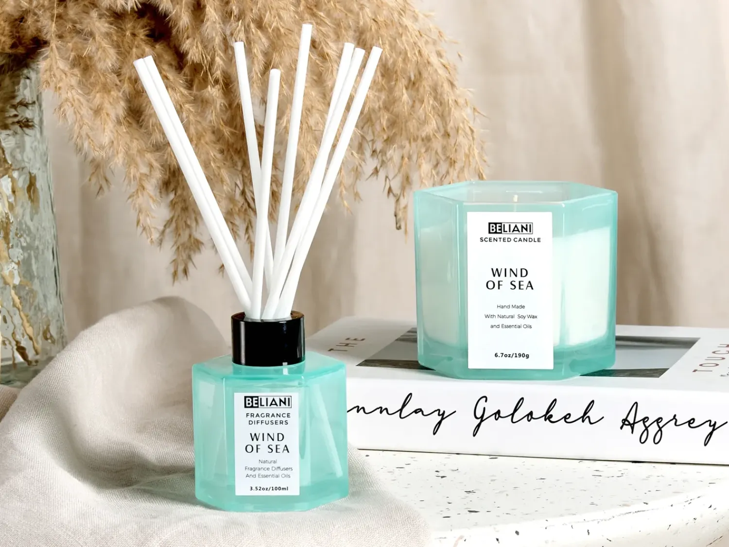 Clearance Beliani Candela Profumata con Diffusore di Fragranze CLASSY TINT Cera di Soia Note fresche Blu