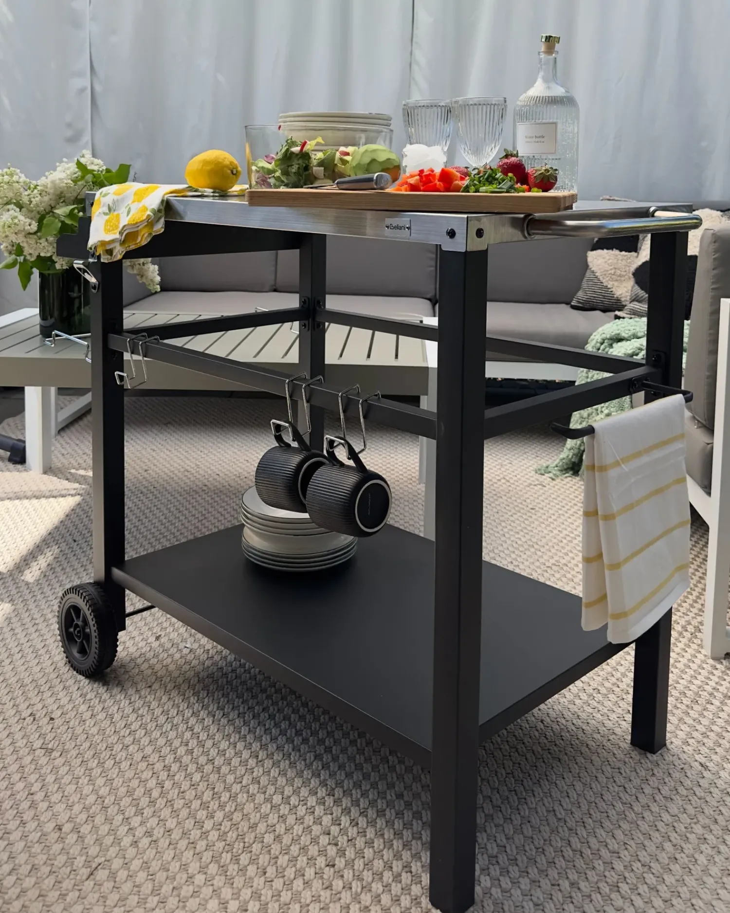 New Beliani Carrello portavivande da giardino SPIAZZI Metallo Nero Argento Nero