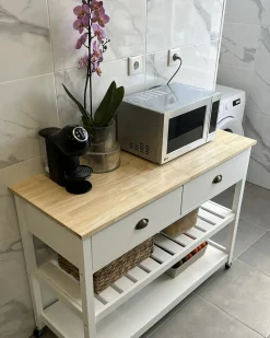 Sale Beliani Carrello portavivande NAVARINO Legno Bianco Bianco Marrone