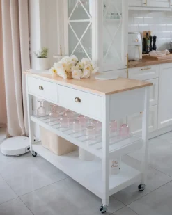 Sale Beliani Carrello portavivande NAVARINO Legno Bianco Bianco Marrone