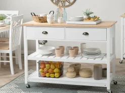 Sale Beliani Carrello portavivande NAVARINO Legno Bianco Bianco Marrone