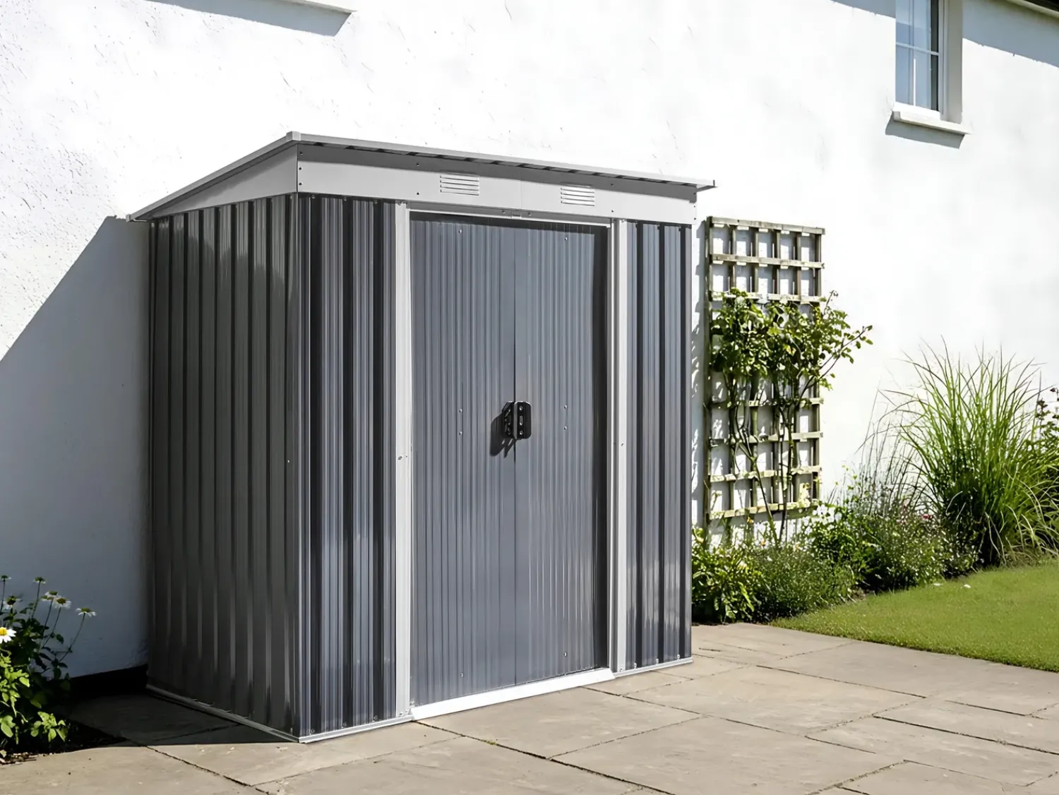 Hot Beliani Casetta da giardino ACILIA 174 cm 110 cm Grigio grafite Bianco Grigio