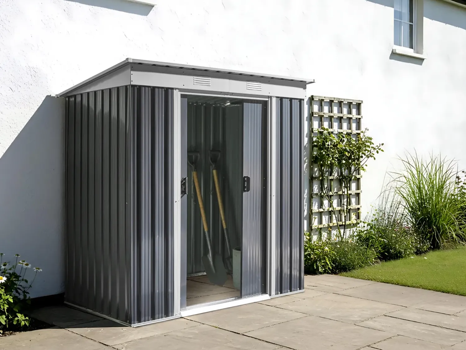Hot Beliani Casetta da giardino ACILIA 174 cm 110 cm Grigio grafite Bianco Grigio
