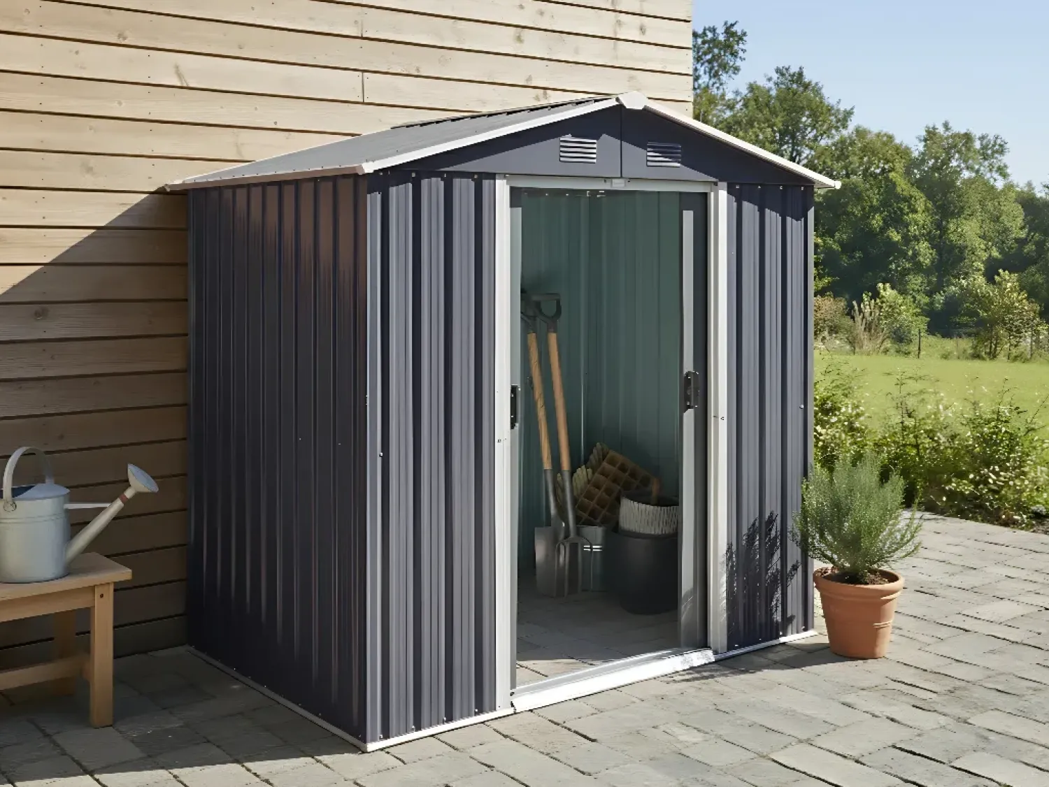 Outlet Beliani Casetta da giardino CIRELLA 194 cm 118 cm Grigio grafite Bianco Grigio