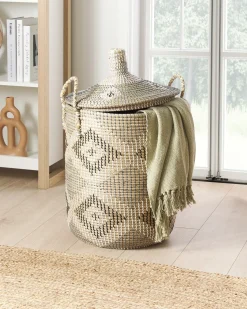 New Beliani Cestino CAMRANH Alghe marine Naturale Bianco Beige Grigio Naturale Nero