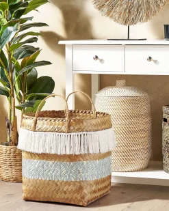 Discount Beliani Cestino MESUJI Bambù Naturale Bianco Blu Naturale