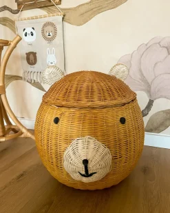 Best Beliani Cestino per bambini Orsacchiotto HIMBA Rattan Naturale Beige Bianco Naturale