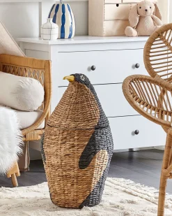 New Beliani Cestino per bambini Pinguino HADZABE Vimini Naturale Beige Naturale Nero