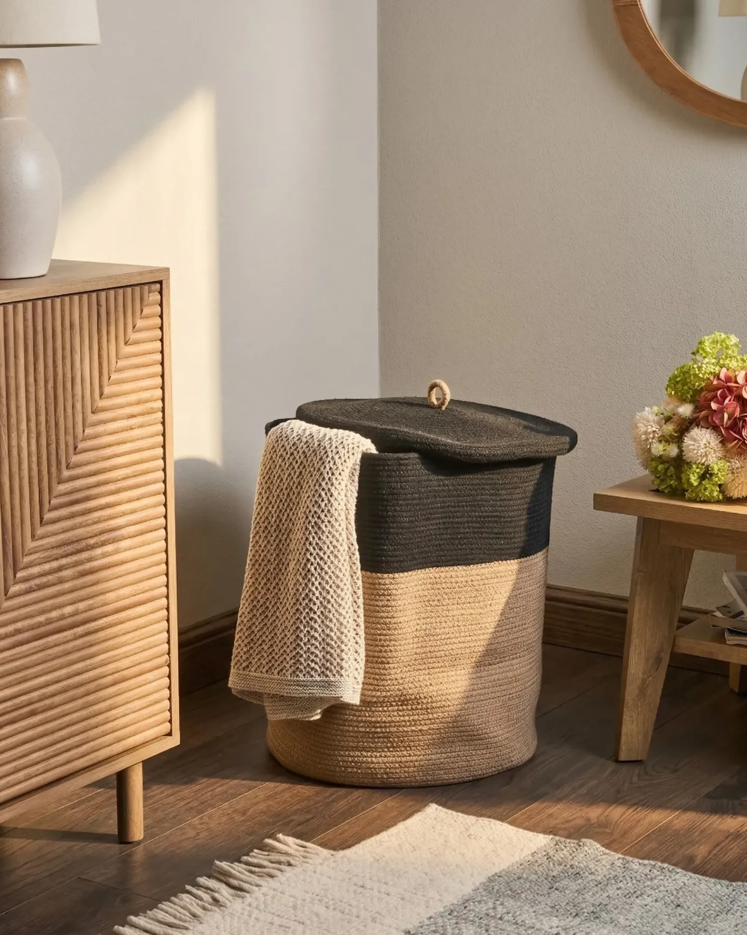 Online Beliani SILOPI Cotone Nero/Beige Beige Nero