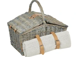 Clearance Beliani Cesto da Picnic CANELE Vimini Marrone Grigio