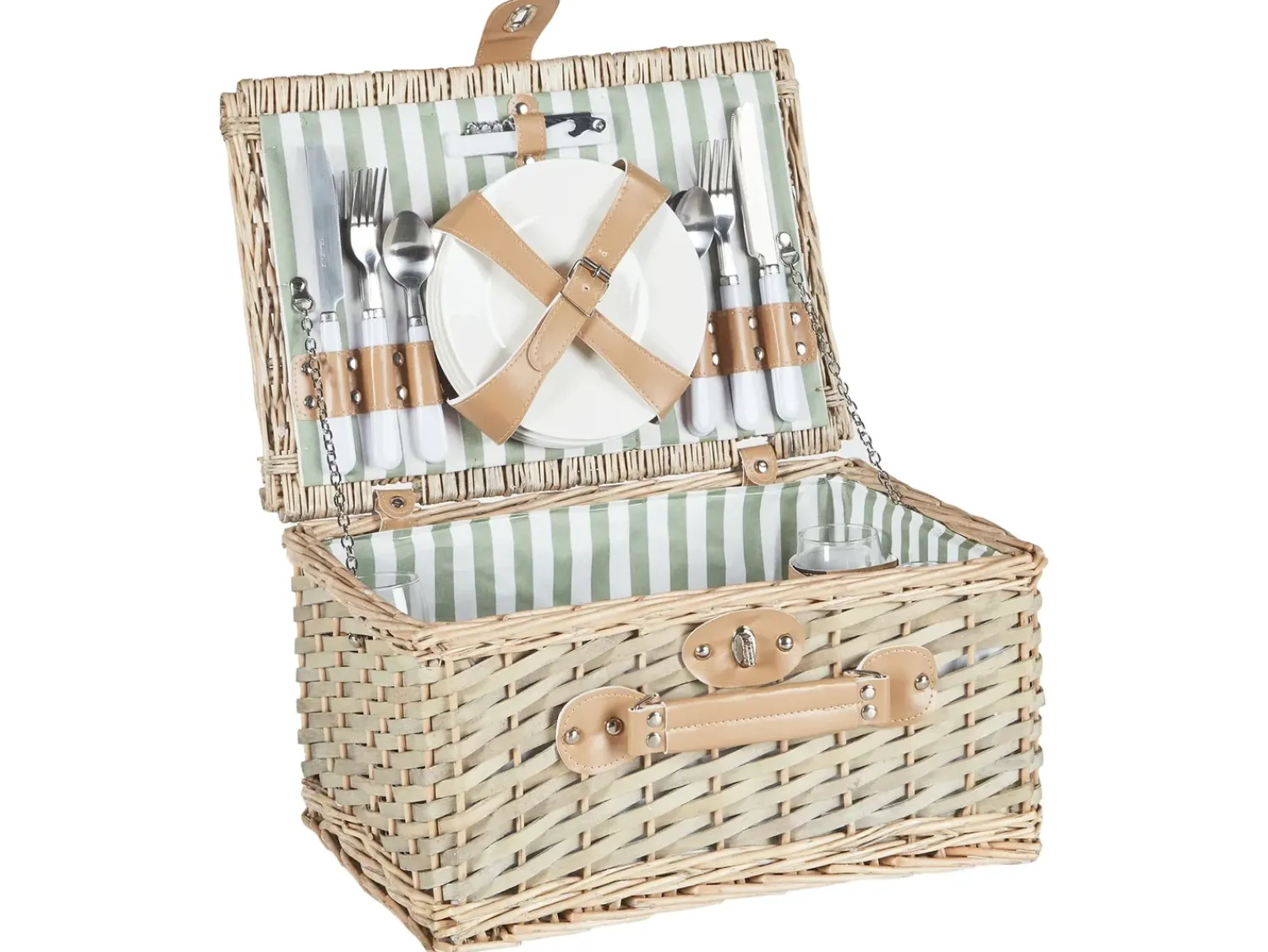 Best Beliani Cesto da Picnic CLEMENTINE Vimini Naturale Marrone Naturale Verde